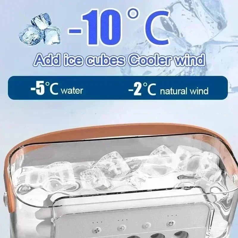 Ventilador 3 en 1 con aire acondicionado — Mini enfriador de aire doméstico con luz nocturna LED, humidificador portátil con ajuste de aire.